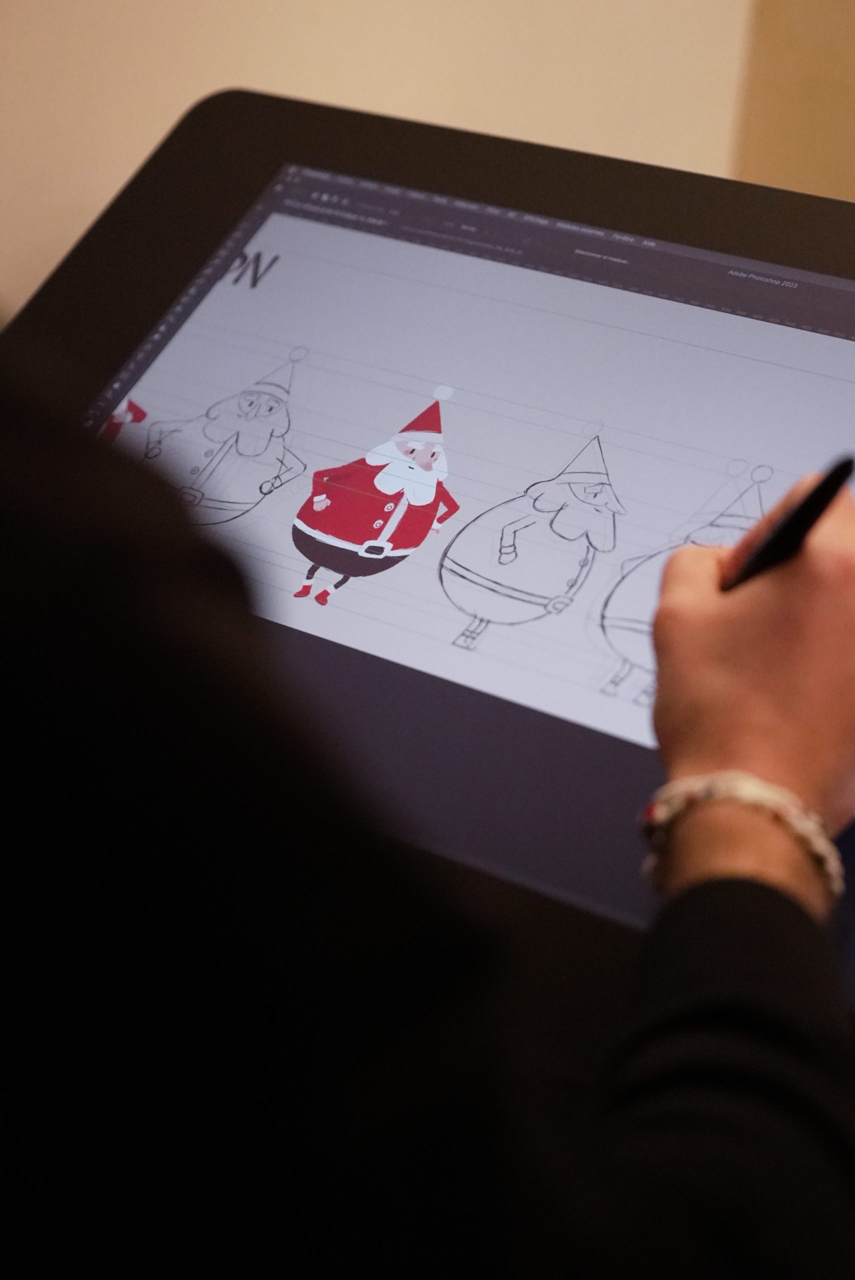 Charadesign du Père Noël en cours de création, segment de Caroline Attia dans Le Grand Noël des animaux