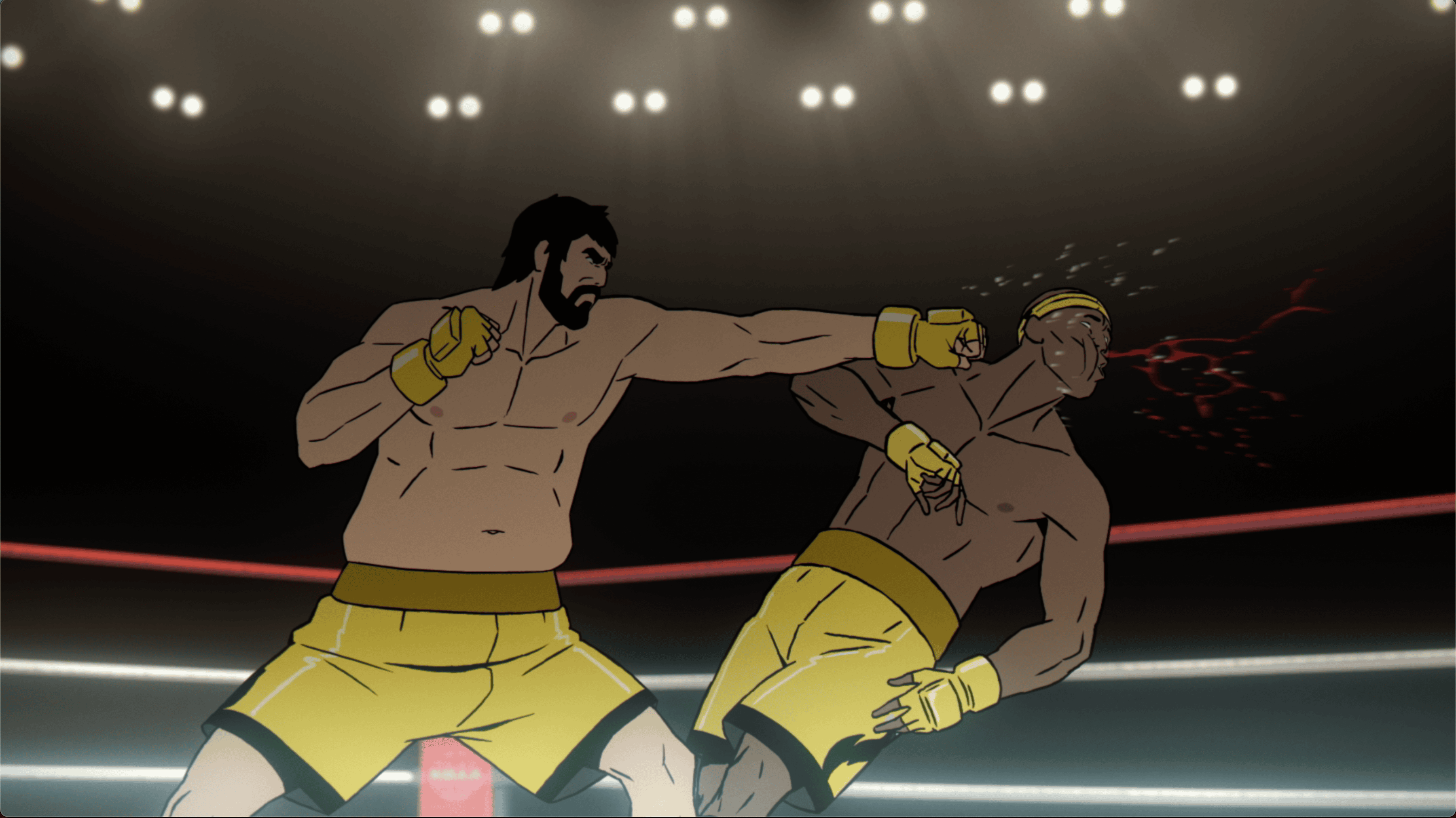 Scène de combat de boxe animée en 2D, série Lastman Heroes réalisée par Jérémie Hoarau