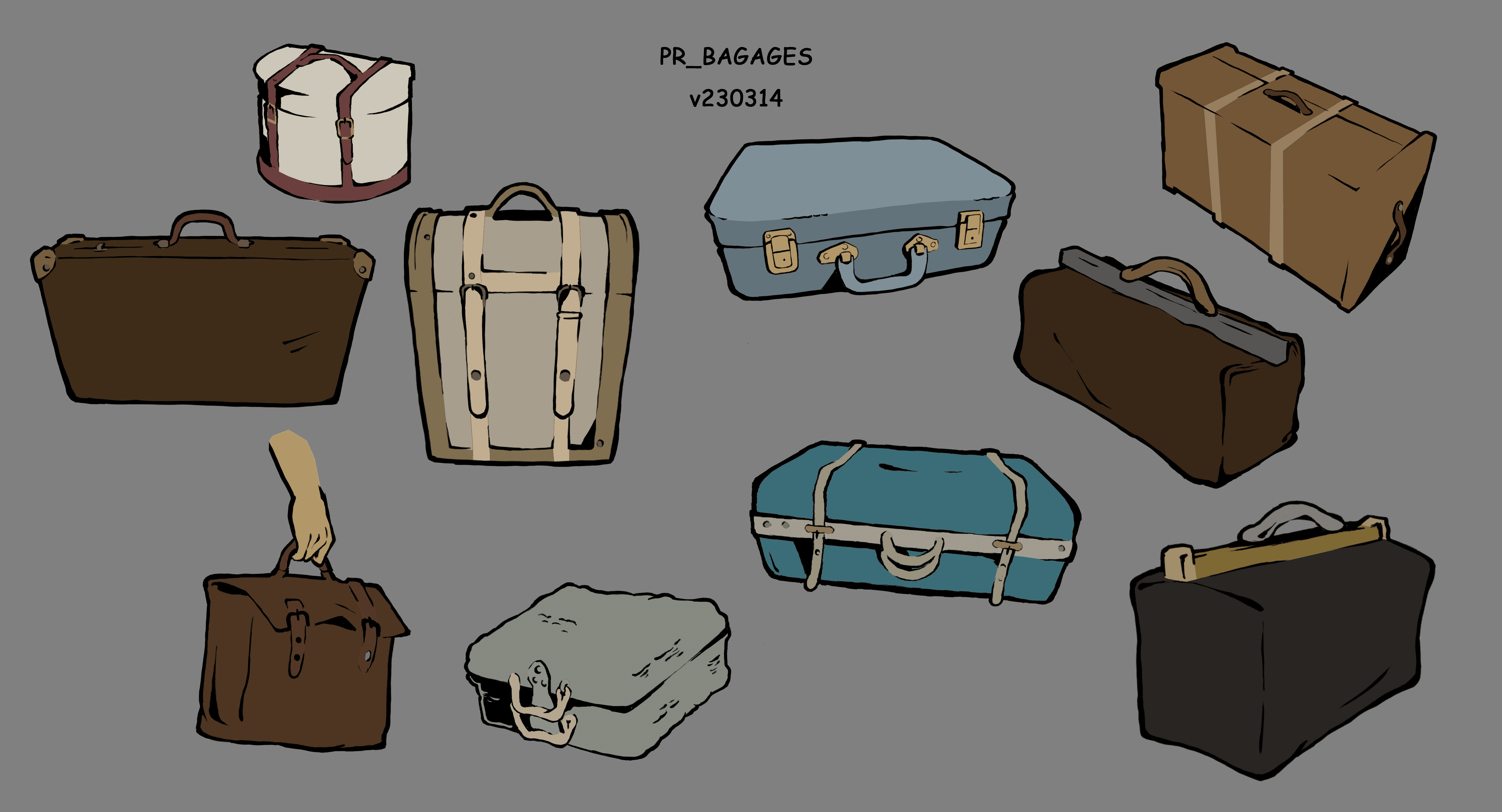 Planche de props de bagages d'époque, film d'animation La plus précieuse des marchandises
