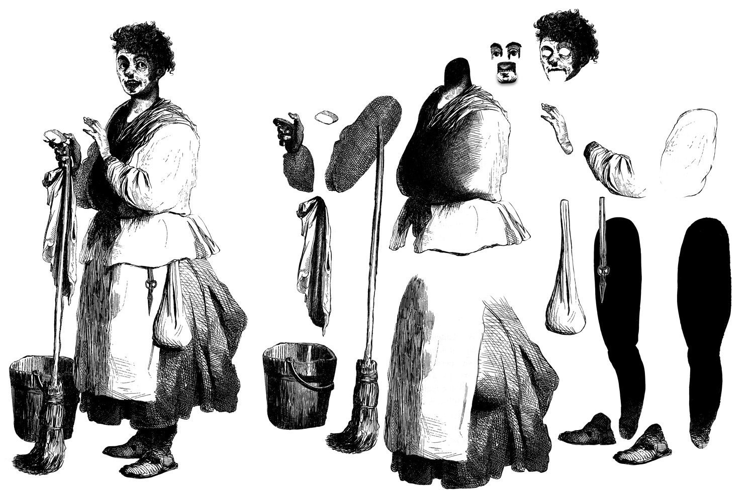 Character design d'après gravures du 19e siècle, série animée Les mystères de Paris