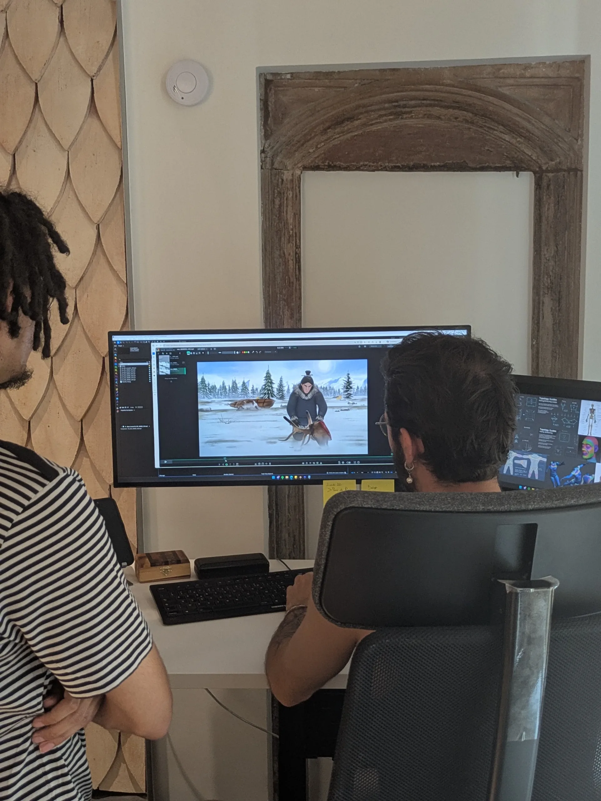 Thibault Dumoulin, animateur 3D chez Amopix à Strasbourg, peaufinant l'animation d'un chasseur autochtone en traîneau à chiens tiré par un renne animateur 3D chez Amopix à Strasbourg, peaufinant l'animation d'un chasseur autochtone en traîneau à chiens tiré par un renne