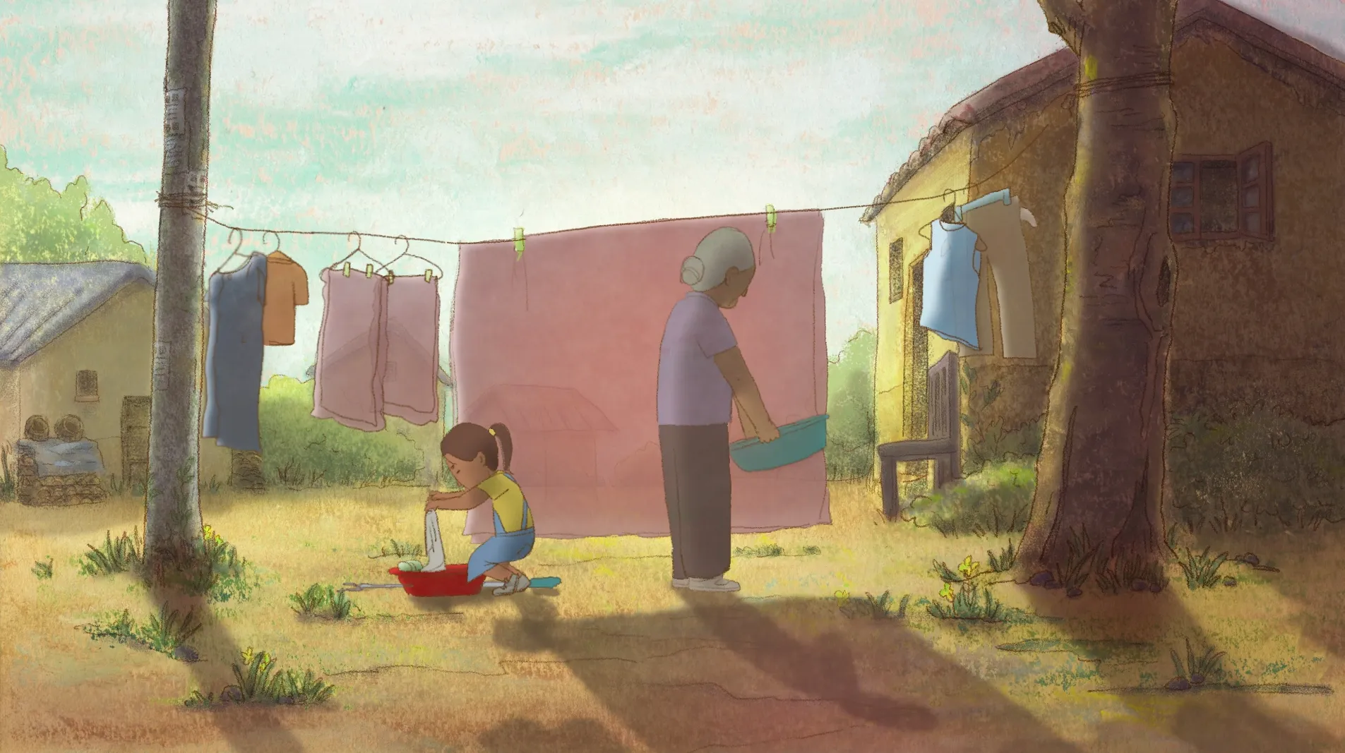 Scène de vie quotidienne au village, court-métrage d'animation Dans la rivière