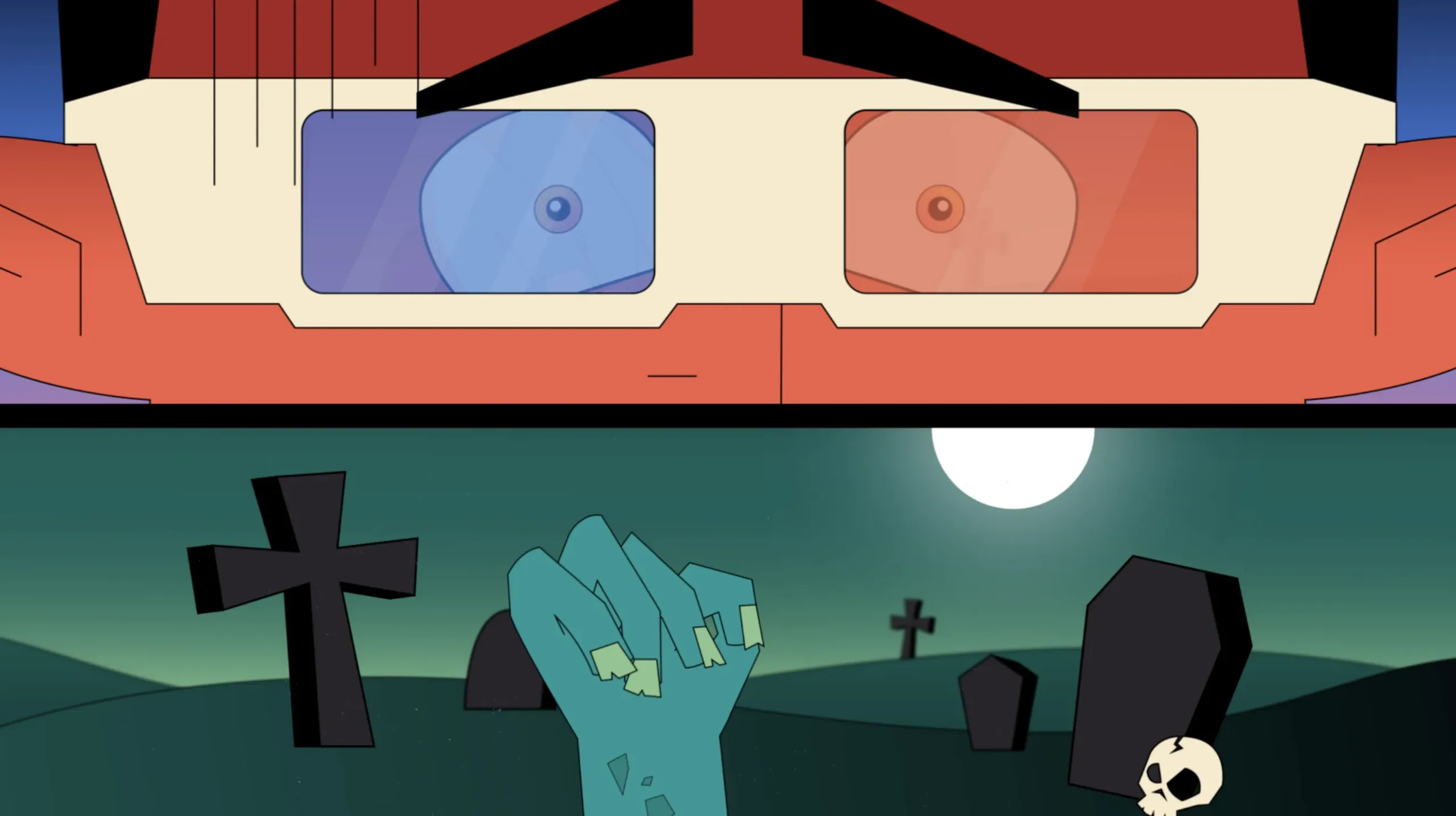 Extrait d'animation 2D expliquant les lunettes 3D au cinéma, série C'est quoi ? d'Amopix