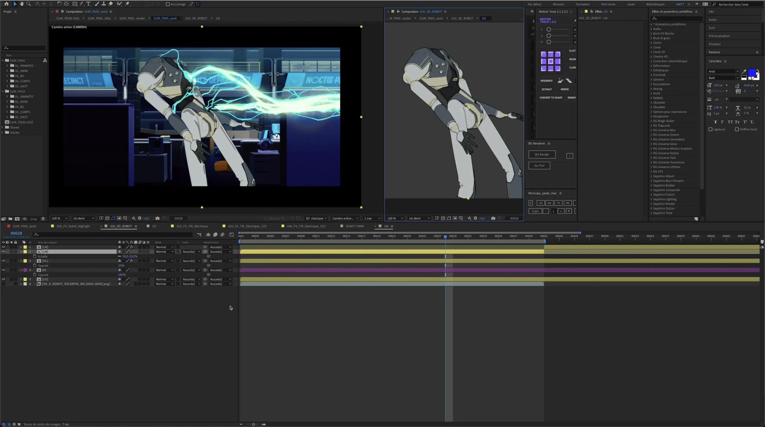 Étape de compositing du robot dans le film d'animation Mars Express, réalisé par Jérémie Périn
