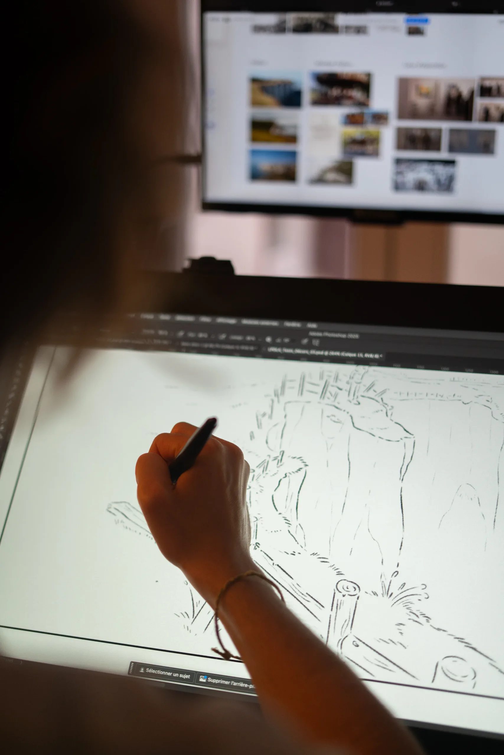 Main en train d'animer Le Père ou l'Artiste sur le logiciel TV Point