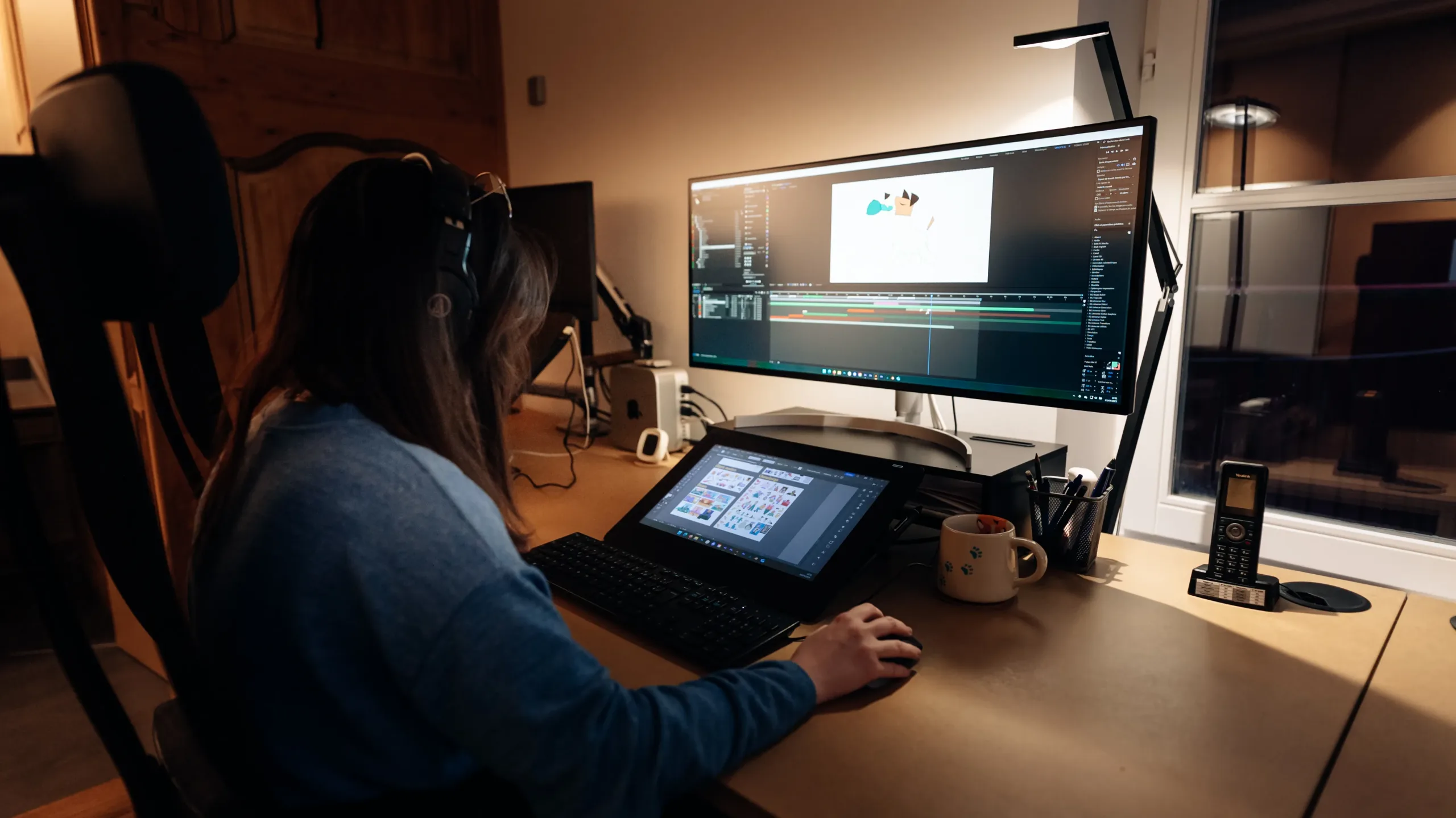 Graphiste au montage sur un projet du studio Amopix