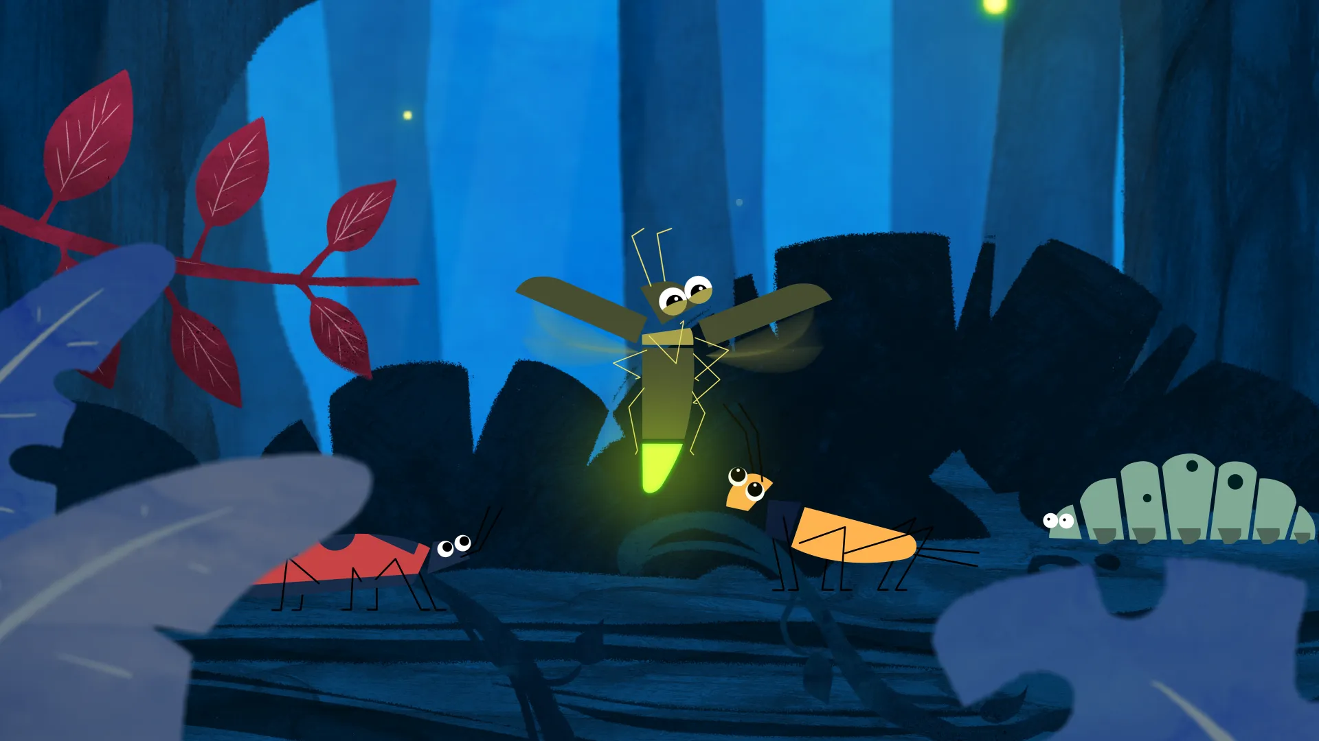 Luciole animée en 2D, série Les super-pouvoirs du vivant d'Amopix et Moonworks Productions