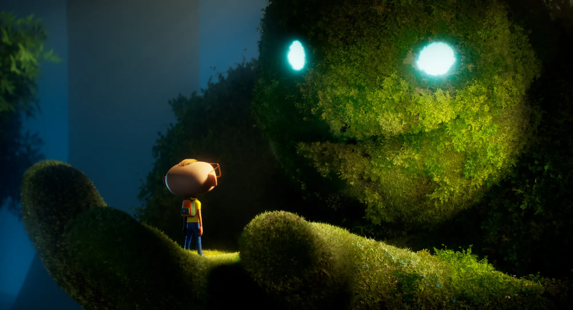 Angelo face à une créature géante de la forêt, film d'animation Angelo dans la forêt mystérieuse