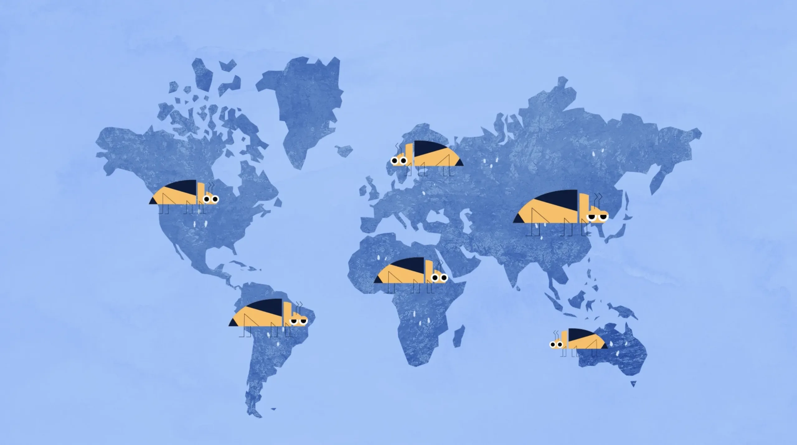 Carte du monde illustrant la répartition d'une espèce animale, série Les super-pouvoirs du vivant