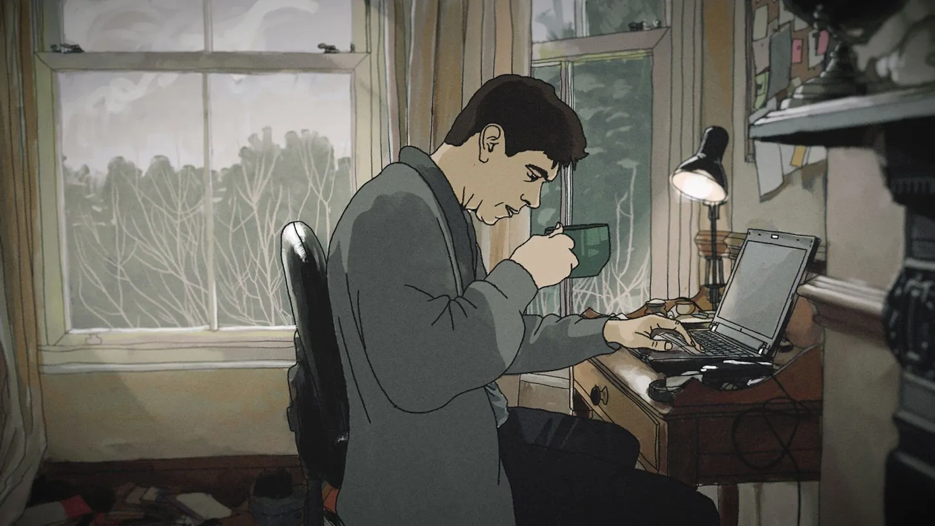 Will travaillant sur sa thèse, court-métrage d'animation Scale de Joseph Pierce