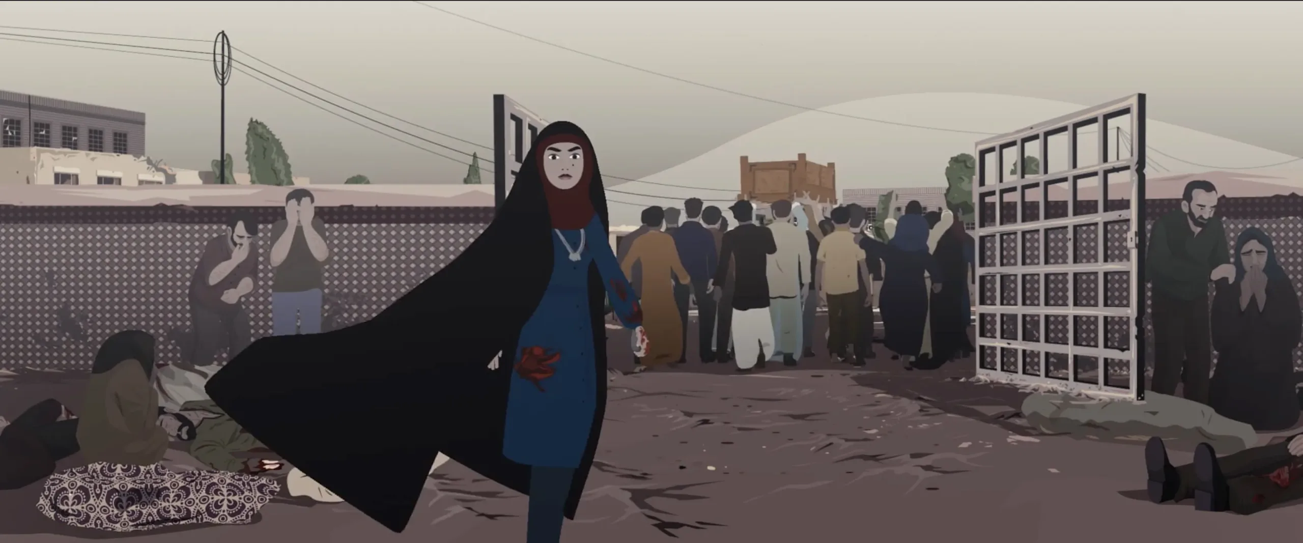 Scène de fuite pendant le siège d'Abadan, film d'animation La Sirène